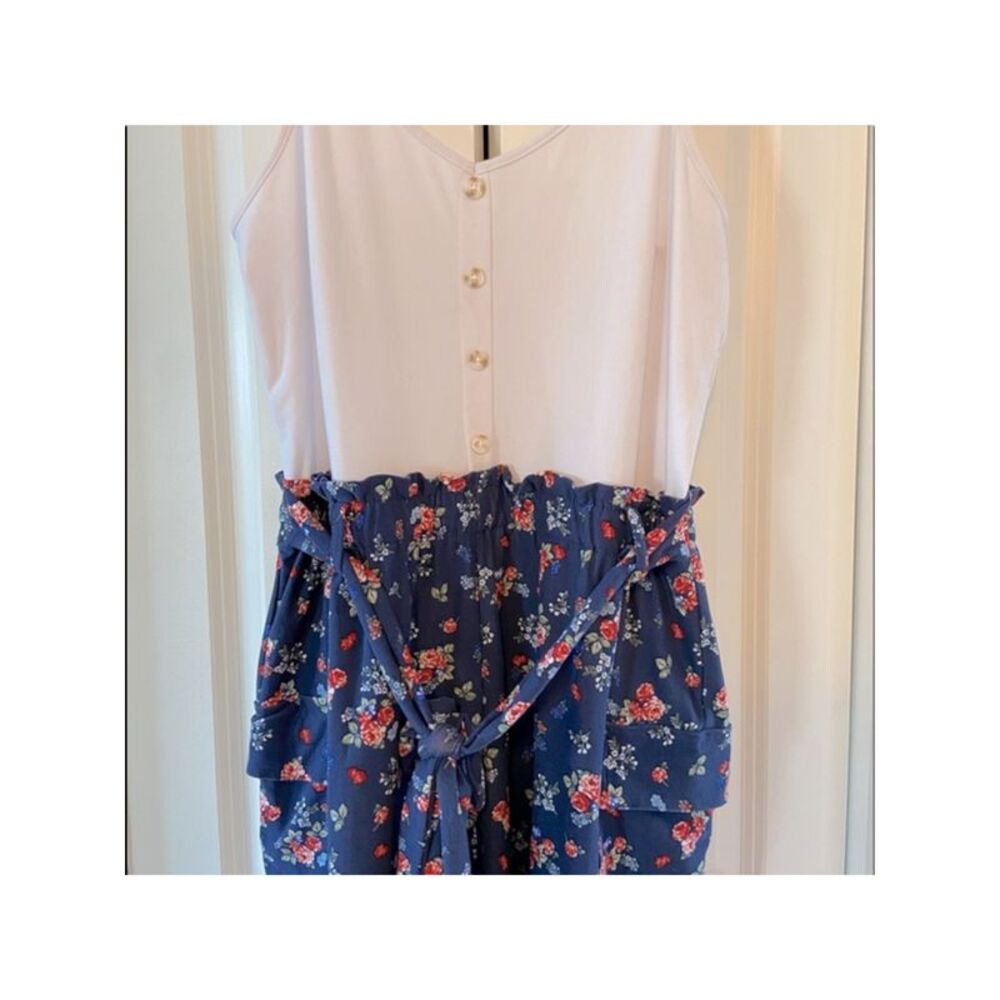 ULTRA FLIRT Womens Shorts Romper Navy Spaghetti Strap Tie Waist Button Juniors L